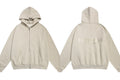 Fog Essentials Heather Oatmeal Zip‑Up Hoodie, Gold‑Tone Back Logo Oversized Outerwear
