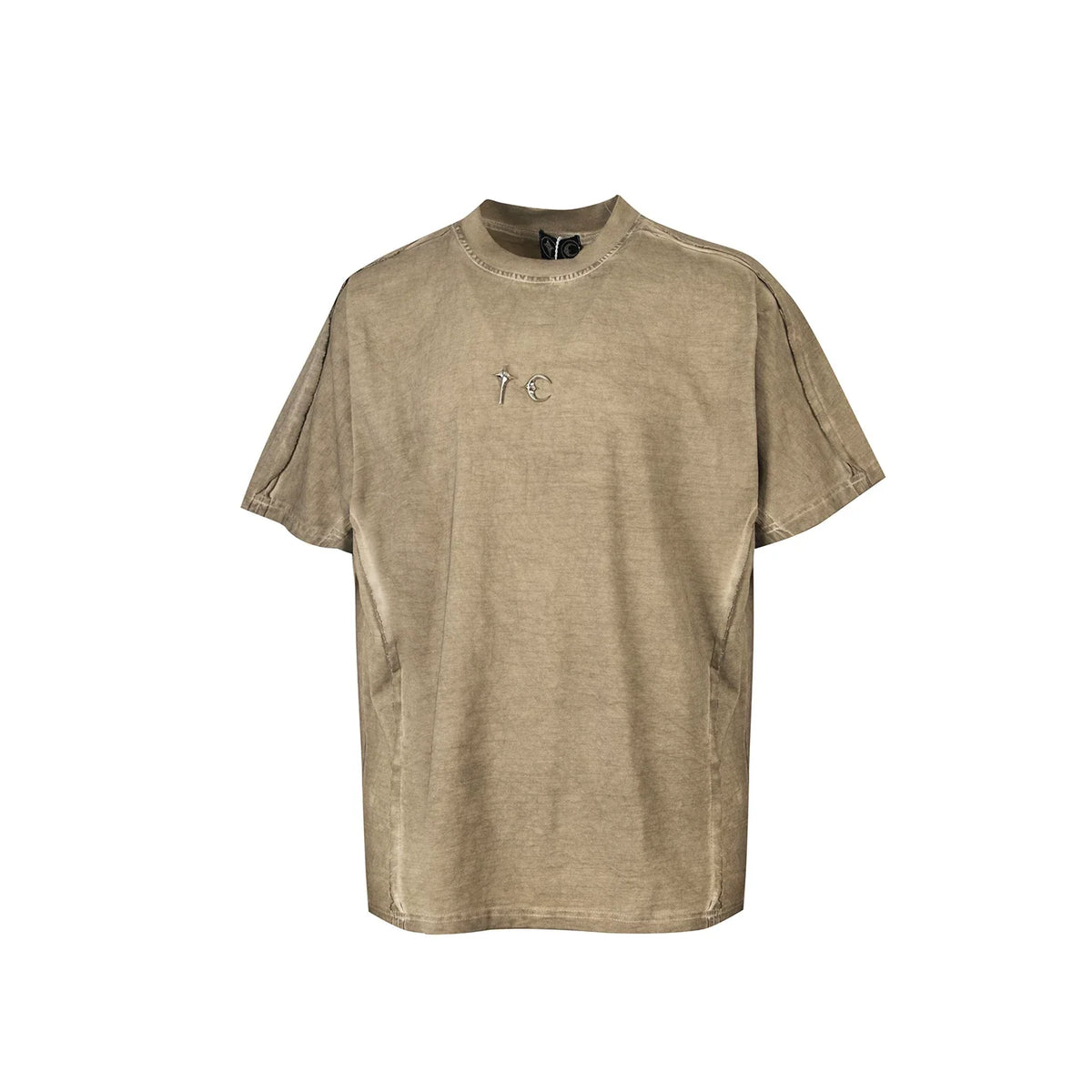 Thug Club Vintage Washed Taupe Metal Star Moon Logo Oversized T-Shirt, Unisex