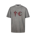 Thug Club Grey Washed Red Leather Star Moon Logo Oversized T-Shirt, Unisex
