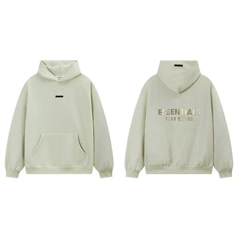 Fog Essentials Light Sage Green Fleece‑Lined Oversized Pullover Hoodie Chest Logo Print
