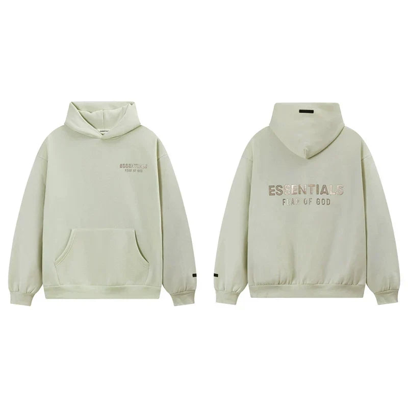Fog Essentials Light Green Fleece‑Lined Oversized Pullover Hoodie Chest Logo