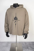 Thug Club Khaki Skull Star Print Studded Hoodie, Unisex