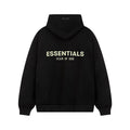 Fog Essentials Cream‑Logo Black Oversized Drop‑Shoulder Pullover Hoodie