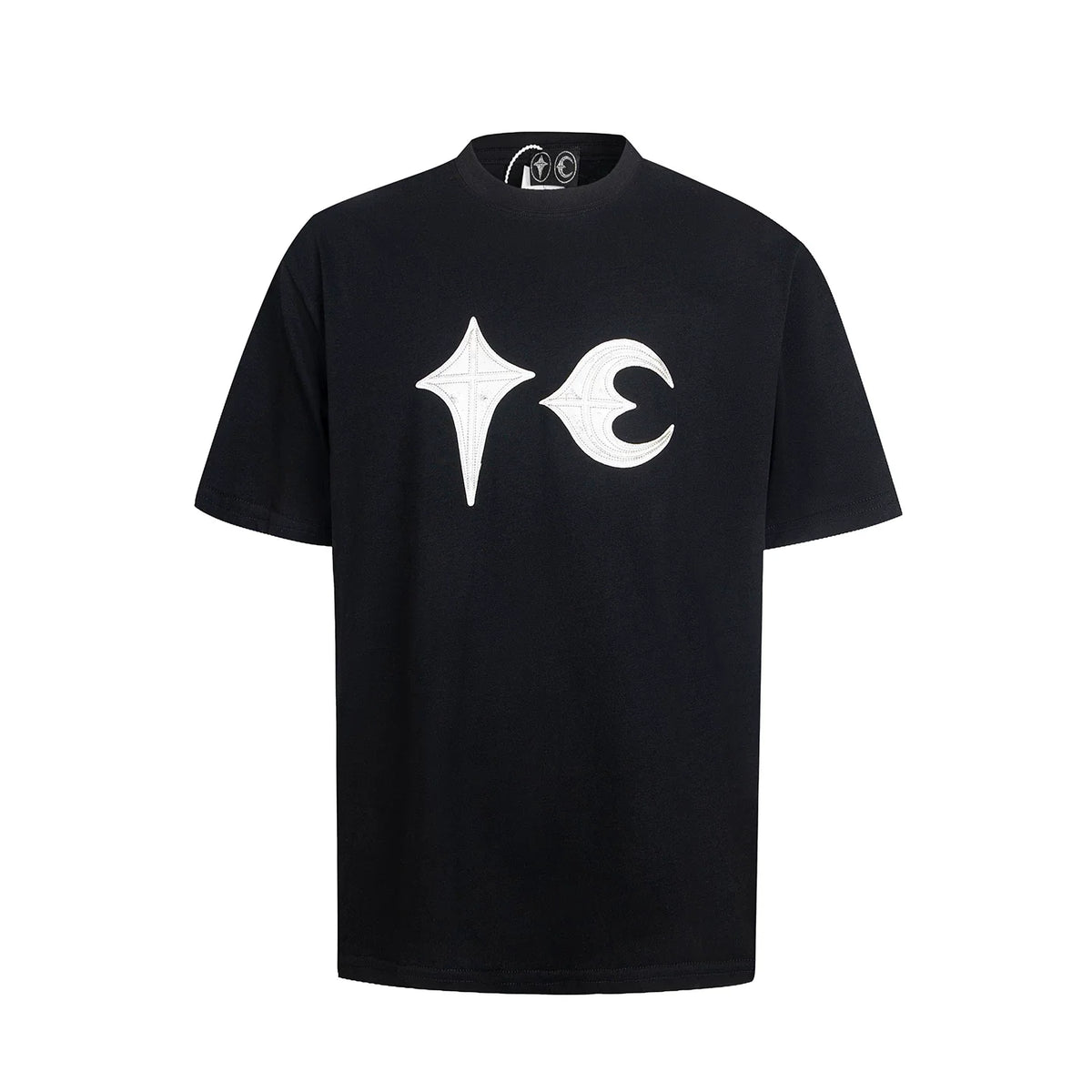 Thug Club Black White Star Moon Patch Logo Oversized T-Shirt, Unisex
