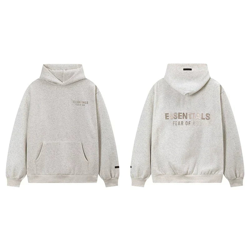 Fog Essentials Oatmeal Heather Fleece‑Lined Oversized Pullover Hoodie Chest Logo Print