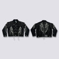 Thug Club Spider Web Fringe Embroidery Cropped Denim Jacket, Y2K Gothic Distressed Black Jean Coat