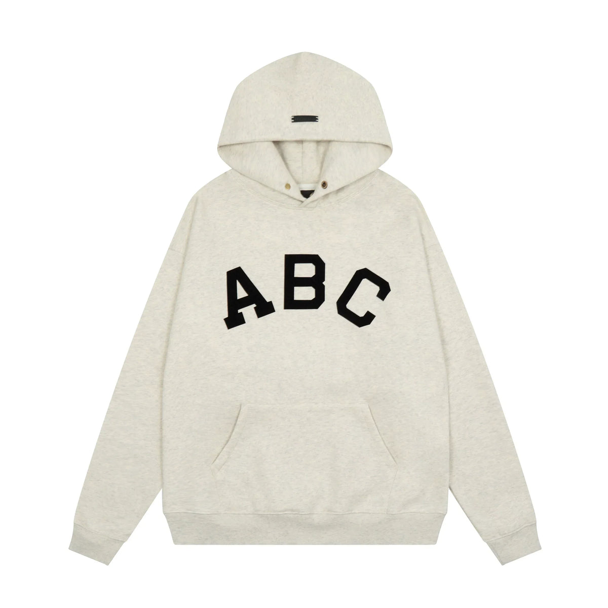 Fog Essentials Heather Oatmeal Black Varsity ABC Print Casual Oversized Hoodie