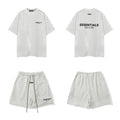 Fog Essentials Off‑White Letter Print Matching Set Oversized T‑Shirt & Elastic Shorts Casual Streetwear 2‑Piece Suit