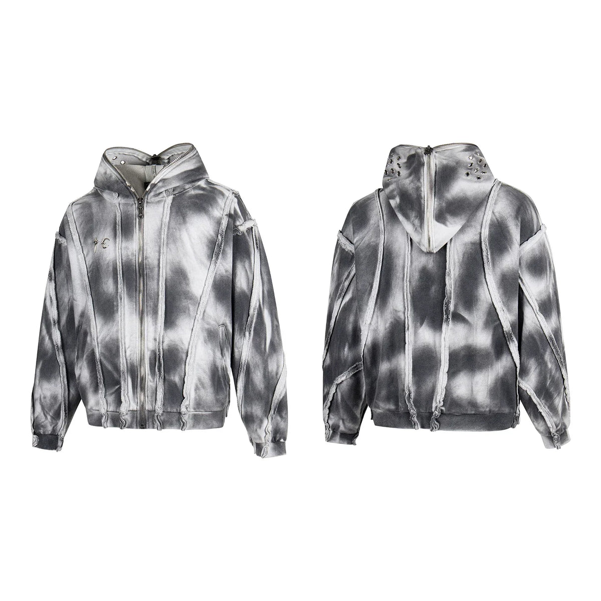 Thug Club Tie Dye Raw Seam Zip Cropped Hoodie, Unisex