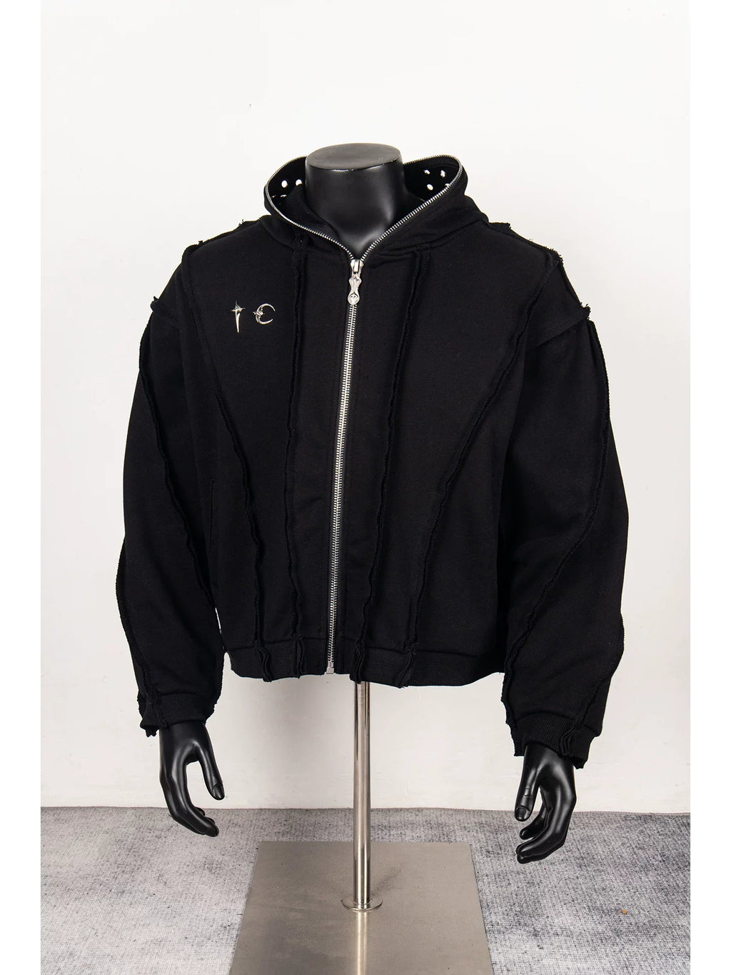 Thug Club Black Raw Seam Zip-Up Cropped Hoodie, Unisex