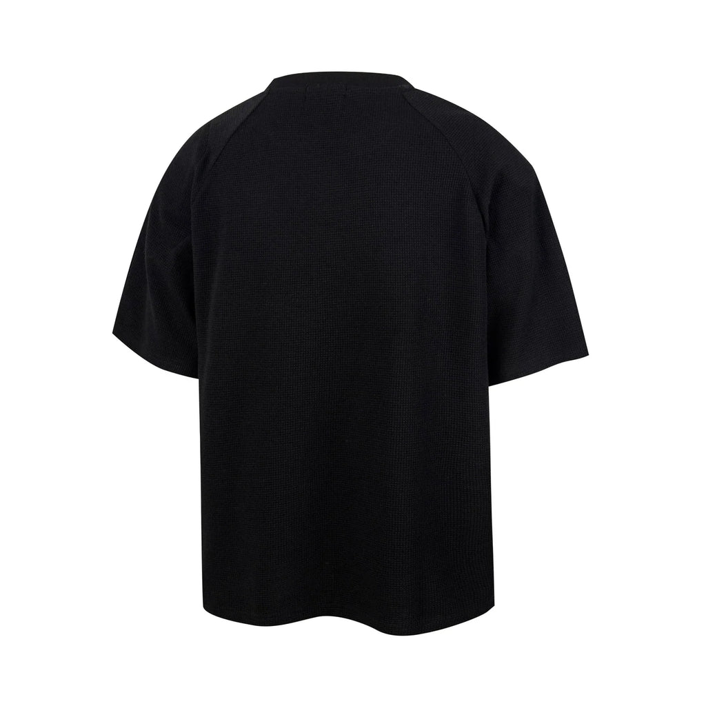Thug Club Double Skull Print Waffle Knit Oversized T-shirt, Y2K Gothic Short Sleeve Tee