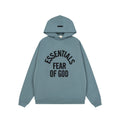 Fog Essentials Slate‑Blue Loose Pullover Hoodie Front Arch‑Print Hip‑Hop Street Top