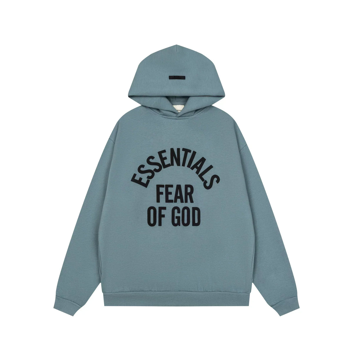 Fog Essentials Slate‑Blue Loose Pullover Hoodie Front Arch‑Print Hip‑Hop Street Top