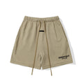 Fog Essentials Khaki Sweat Shorts Elastic Waist Drawstring Logo Print Streetwear Casual Shorts