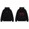 Fog Essentials Black Fleece‑Lined Oversized Pullover Hoodie Arch Red Logo