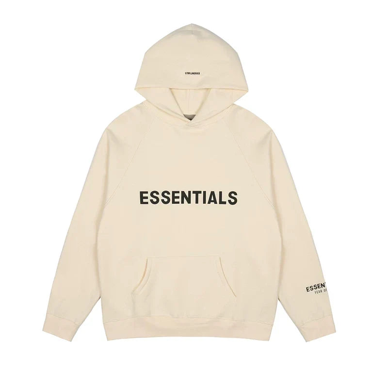 Fog Essentials Cream Off‑White Oversized Hoodie With Black Chest Logo