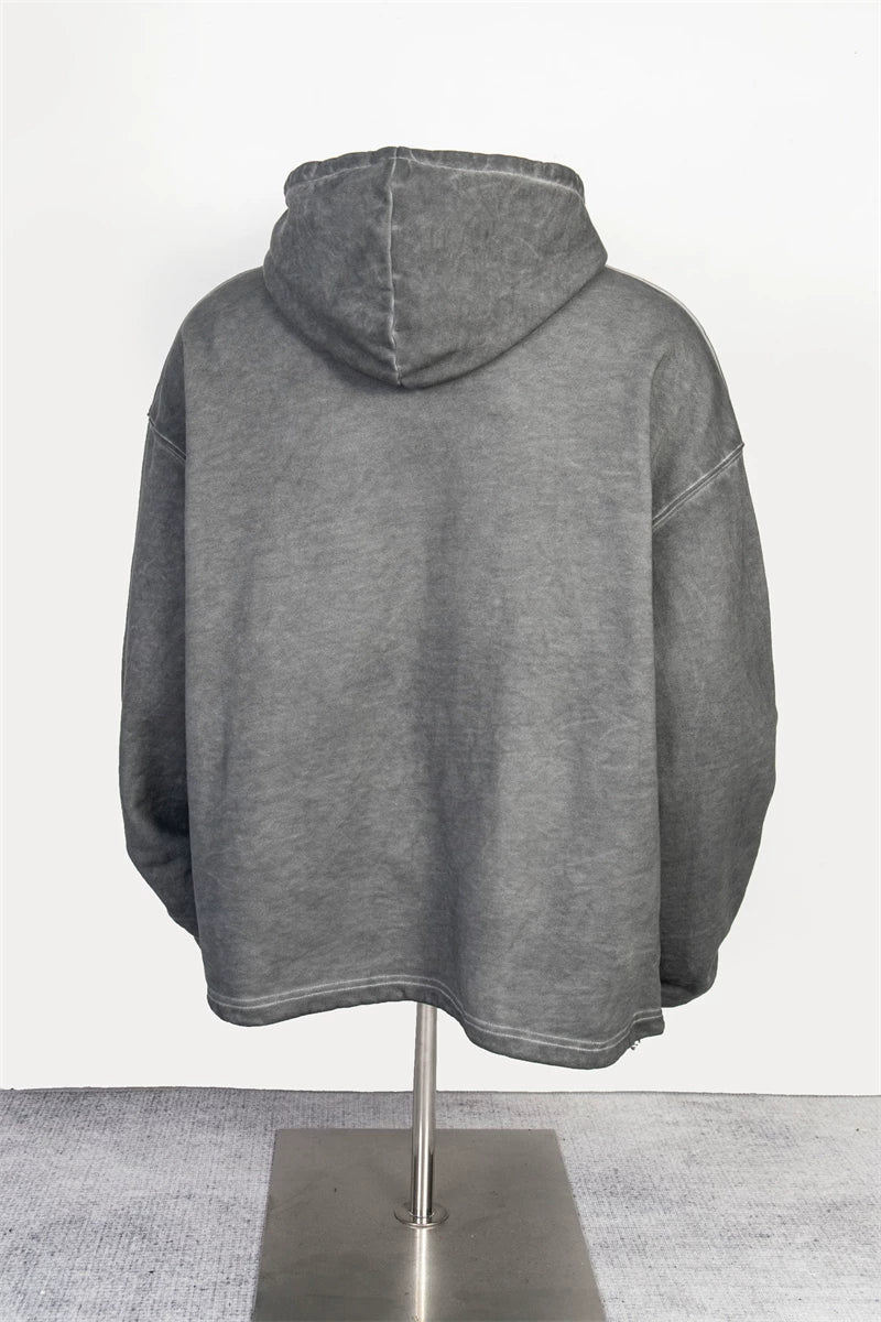 Thug Club Vintage Washed Grey Metal Star Moon Logo Oversized Hoodie, Unisex