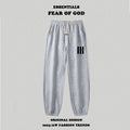 Fog Essentials Light Grey Fleece‑Lined Jogger Pants Black 3‑Strip Print Winter Casual Sweatpants