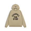 Fog Essentials Khaki Relaxed‑Fit Graphic Print Hooded Sweatshirt Unisex Pullover