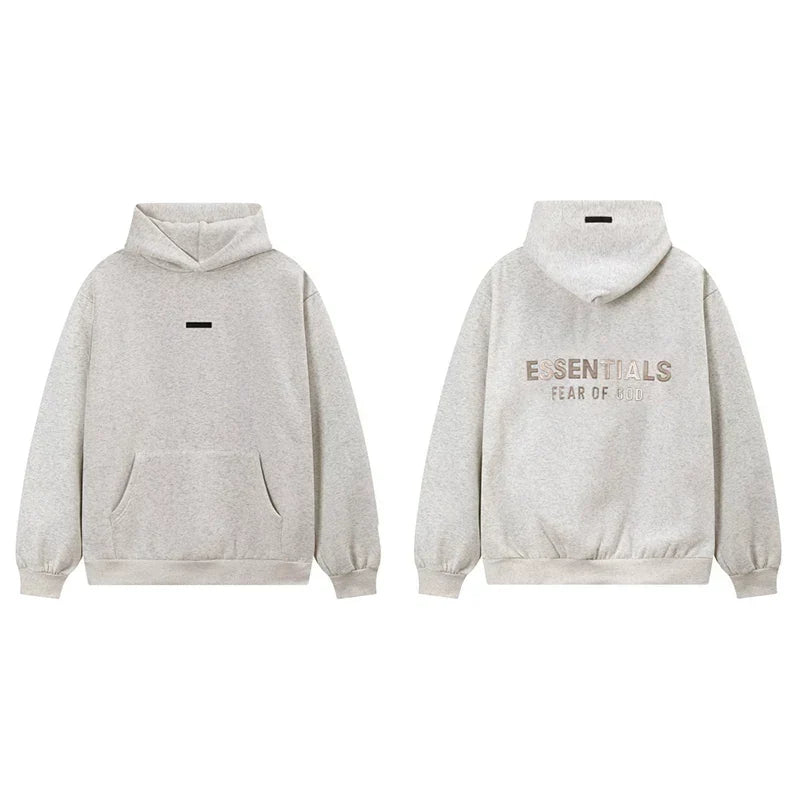 Fog Essentials Cream Off‑White Fleece‑Lined Oversized Pullover Hoodie Chest Logo