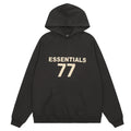 Fog Essentials Black Oversized Hoodie “ESSENTIALS 77” Chest Logo