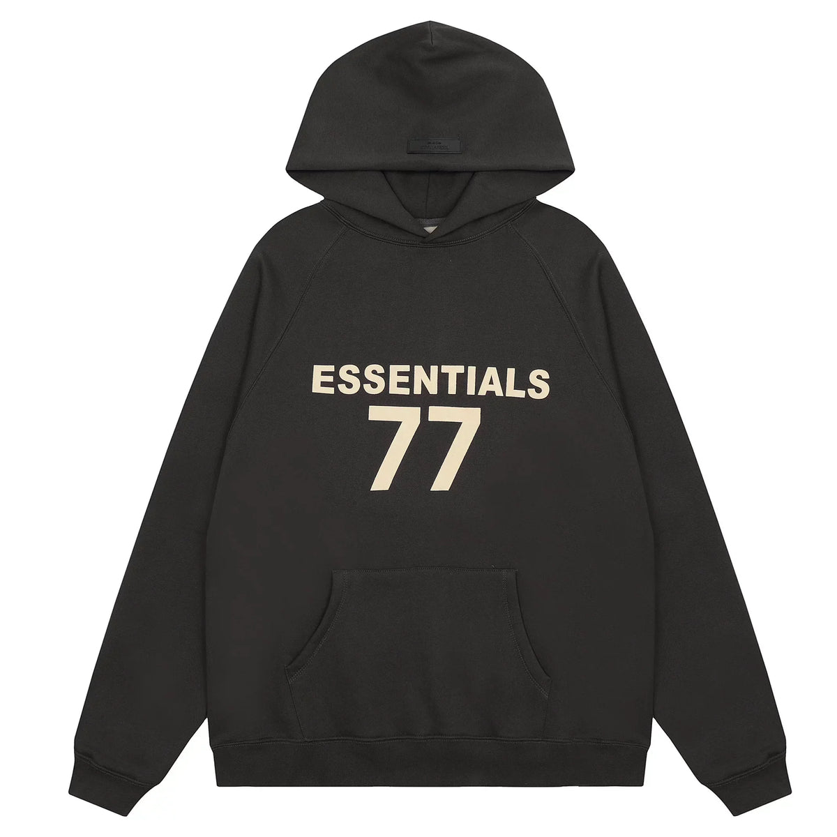 Fog Essentials Black Oversized Hoodie “ESSENTIALS 77” Chest Logo