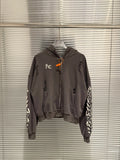 Thug Club Distressed Zip Hoodie with Flame Sleeve Embroidery, Unisex