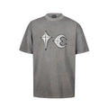 Thug Club Grey Washed Silver Leather Star Moon Logo Oversized T-Shirt, Unisex