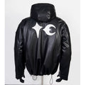 Thug Club Black Hooded Faux Leather Jacket White Star Moon Logo, Unisex