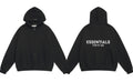 Fog Essentials Black Zip‑Up Hoodie, Contrast White Bold Back Logo Oversized Street‑Wear Jacket