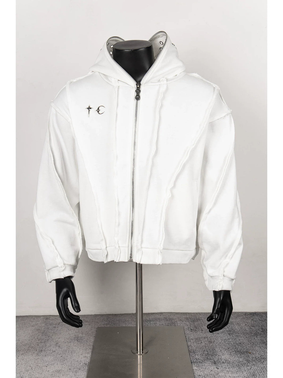Thug Club White Raw Seam Zip-Up Cropped Hoodie, Unisex