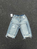 Thug Club Light Wash Distressed Denim Jorts, Y2K Baggy Multi Pocket Shorts