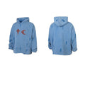 Thug Club Blue Vintage Washed Distressed Star Moon Embroidery Oversized Hoodie, Unisex